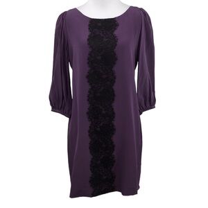 Annie Griffin Dress Womens 2 Purple Blace Lace Silk Long‎ Sleeve 3/4 Sleeve